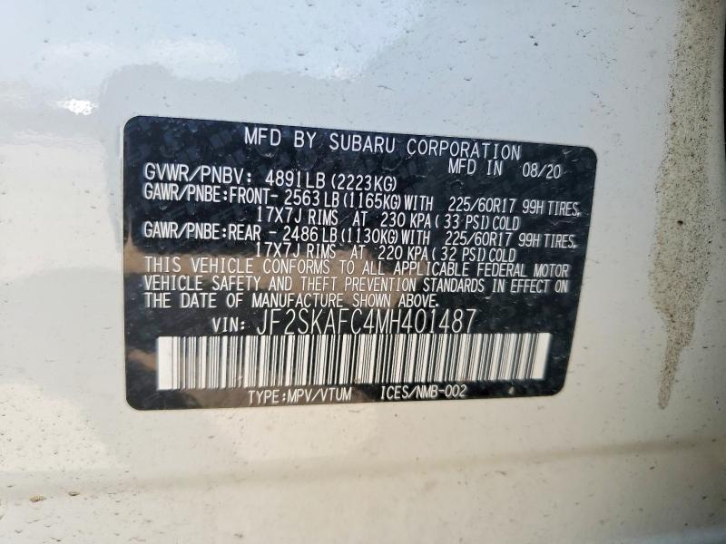 Продаж на аукціоні авто 2021 Subaru Forester, vin: JF2SKAFC4MH401487, номер лоту: 54313636