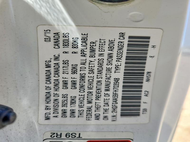 Aukcja sprzedaży 2015 Honda Civic, vin: 2HGFG4A59FH703948, numer aukcji: 53457296