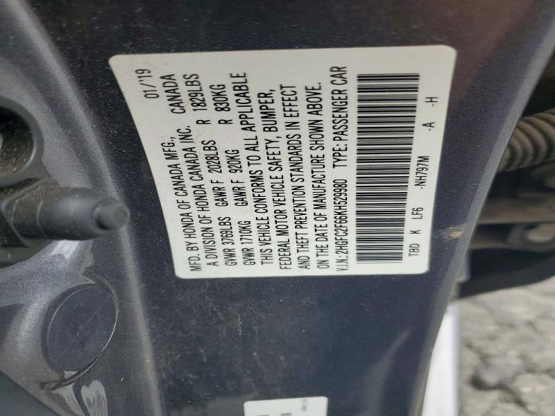 Продаж на аукціоні авто 2019 Honda Civic, vin: 2HGFC2F66KH529980, номер лоту: 54651386