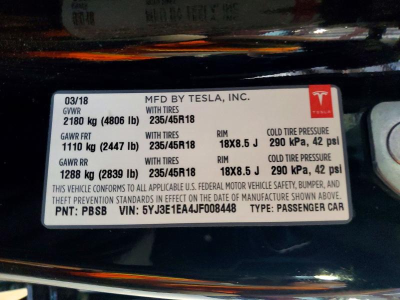Продажа на аукционе авто 2018 Tesla Model 3, vin: 5YJ3E1EA4JF008448, номер лота: 53438946