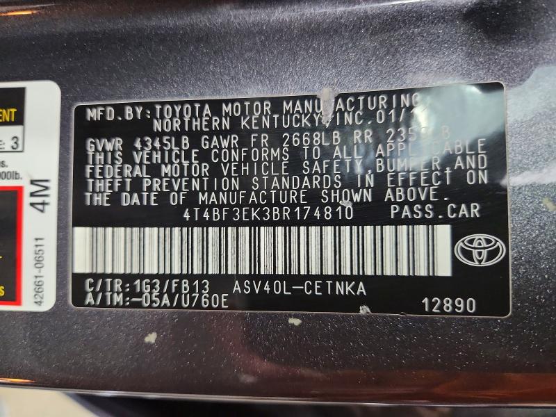 Aukcja sprzedaży 2011 Toyota Camry, vin: 4T4BF3EK3BR174810, numer aukcji: 53226376