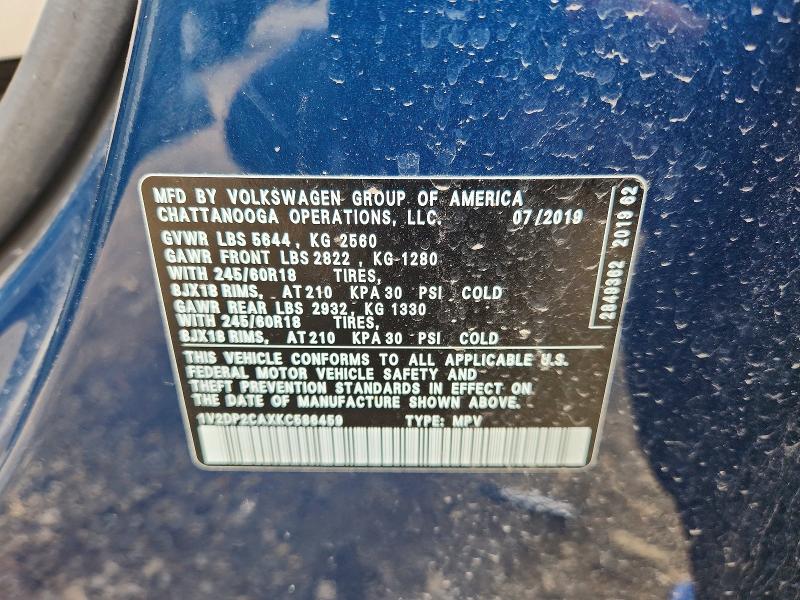 Aukcja sprzedaży 2019 Volkswagen Atlas, vin: 1V2DP2CAXKC586459, numer aukcji: 52185576