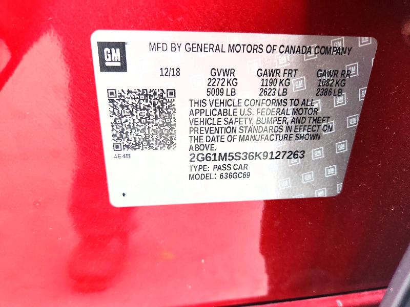 Aukcja sprzedaży 2019 Cadillac Xts, vin: 2G61M5S36K9127263, numer aukcji: 53197396