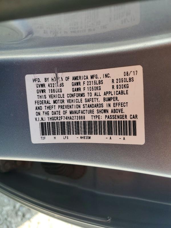 Aukcja sprzedaży 2017 Honda Accord, vin: 1HGCR2F74HA273968, numer aukcji: 52151036