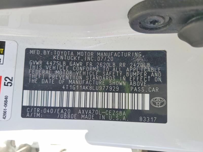 Aukcja sprzedaży 2020 Toyota Camry, vin: 4T1G11AK8LU977929, numer aukcji: 52808256