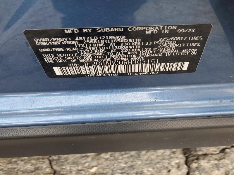 2024 Subaru Crosstrek მანქანა იყიდება აუქციონზე, vin: JF2GUABC0RH303151, აუქციონის ნომერი: 52200426