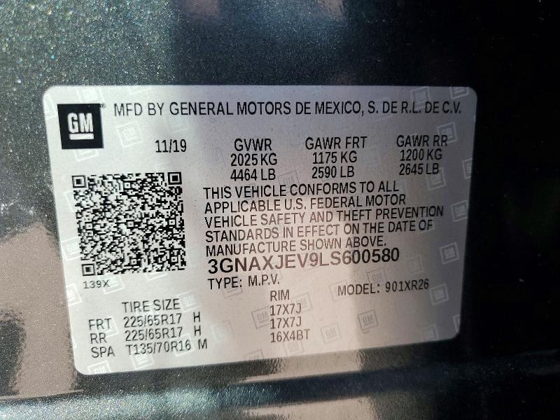 55083726 :رقم المزاد ، 3GNAXJEV9LS600580 vin ، 2020 Chevrolet Equinox مزاد بيع