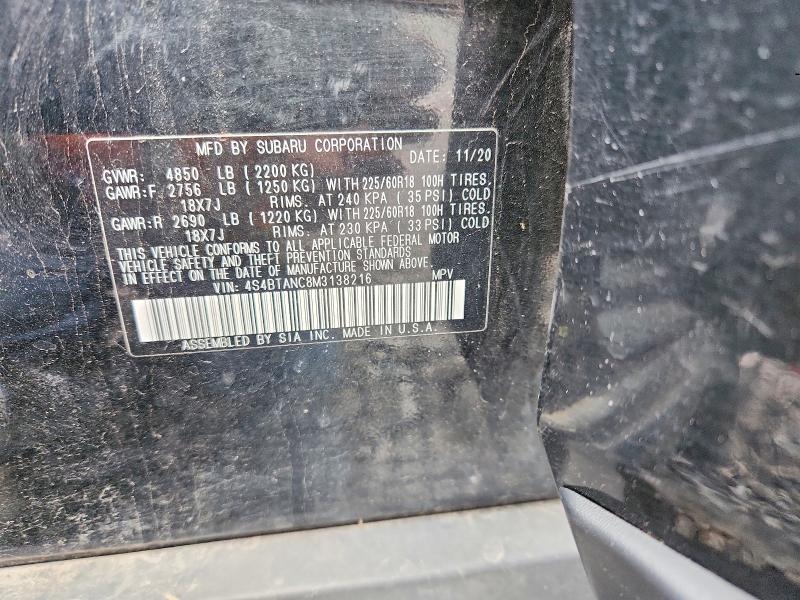 51652106 :رقم المزاد ، 4S4BTANC8M3138216 vin ، 2021 Subaru Outback مزاد بيع