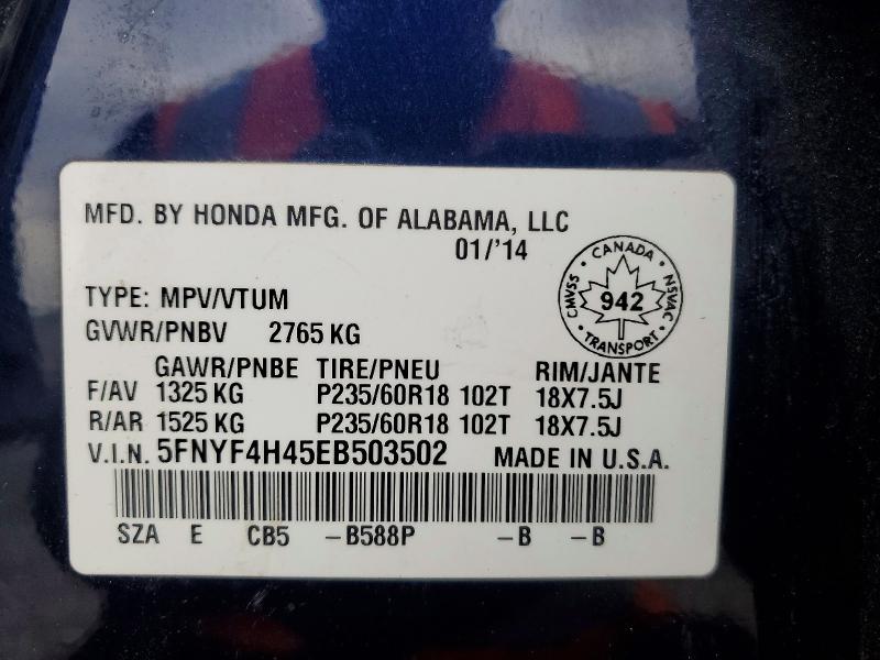 Продаж на аукціоні авто 2014 Honda Pilot, vin: 5FNYF4H45EB503502, номер лоту: 53518476