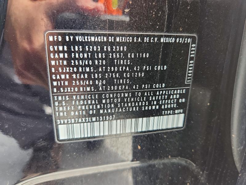 Продажа на аукционе авто 2020 Volkswagen Tiguan, vin: 3VV3B7AX3LM131907, номер лота: 52262706