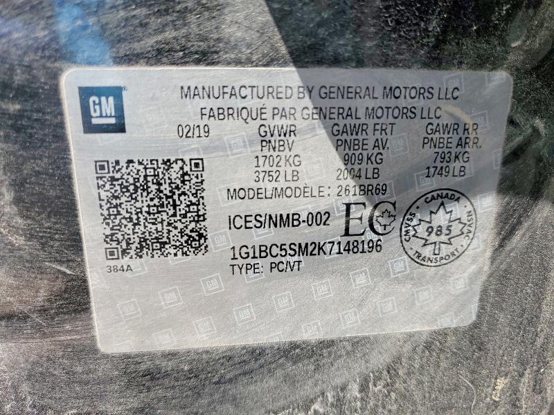 Aukcja sprzedaży 2019 Chevrolet Cruze, vin: 1G1BC5SM2K7148196, numer aukcji: 51883426