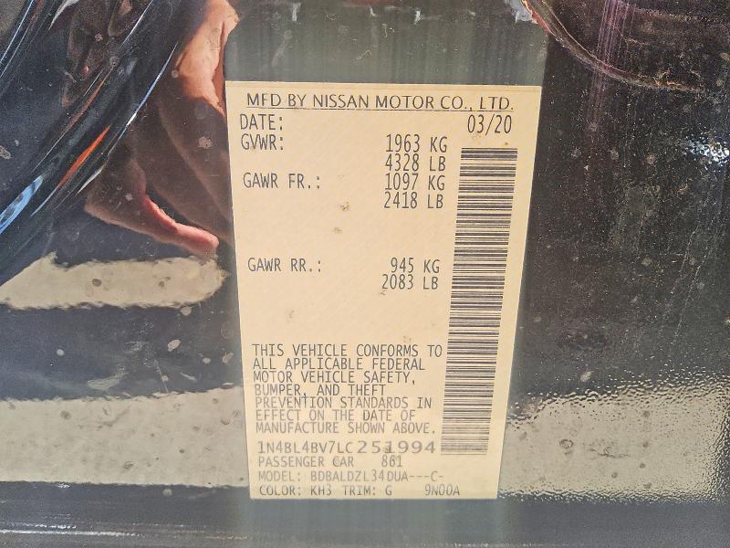 Auction sale of the 2020 Nissan Altima, vin: 1N4BL4BV7LC251994, lot number: 52554546