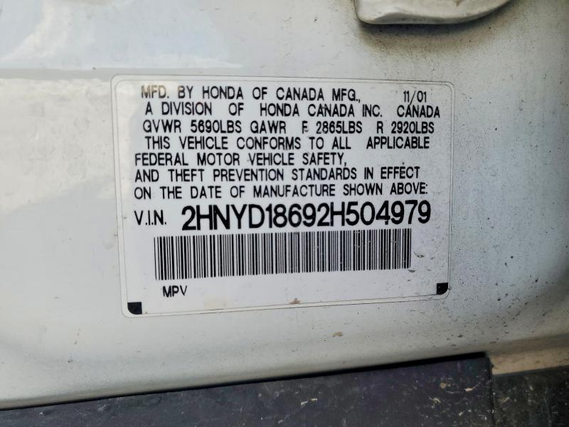 53765836 :رقم المزاد ، 2HNYD18692H504979 vin ، 2002 Acura Mdx مزاد بيع