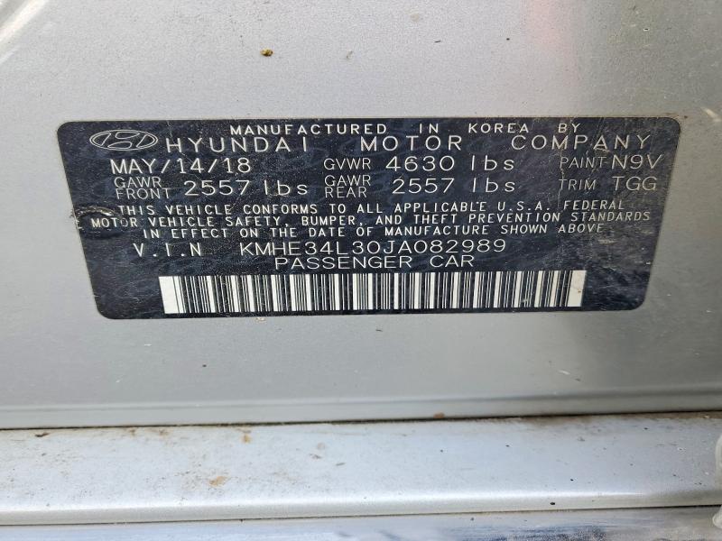 2018 Hyundai Sonata Hybrid მანქანა იყიდება აუქციონზე, vin: KMHE34L30JA082989, აუქციონის ნომერი: 53895356