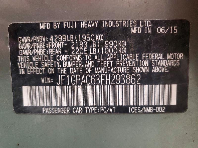 Продаж на аукціоні авто 2015 Subaru Impreza, vin: JF1GPAC63FH293862, номер лоту: 54270946