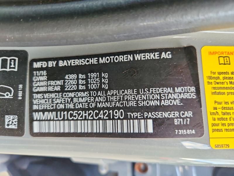 Aukcja sprzedaży 2017 Mini Cooper, vin: WMWLU1C52H2C42190, numer aukcji: 55425436