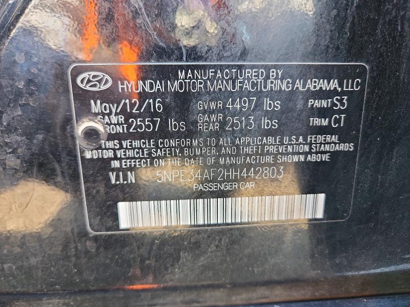 52085096 :رقم المزاد ، 5NPE34AF2HH442803 vin ، 2017 Hyundai Sonata مزاد بيع