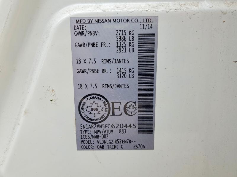 Продаж на аукціоні авто 2015 Nissan Pathfinder, vin: 5N1AR2MM5FC620445, номер лоту: 50749396
