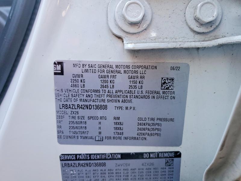 Aukcja sprzedaży 2022 Buick Envision, vin: LRBAZLR42ND136808, numer aukcji: 54024996