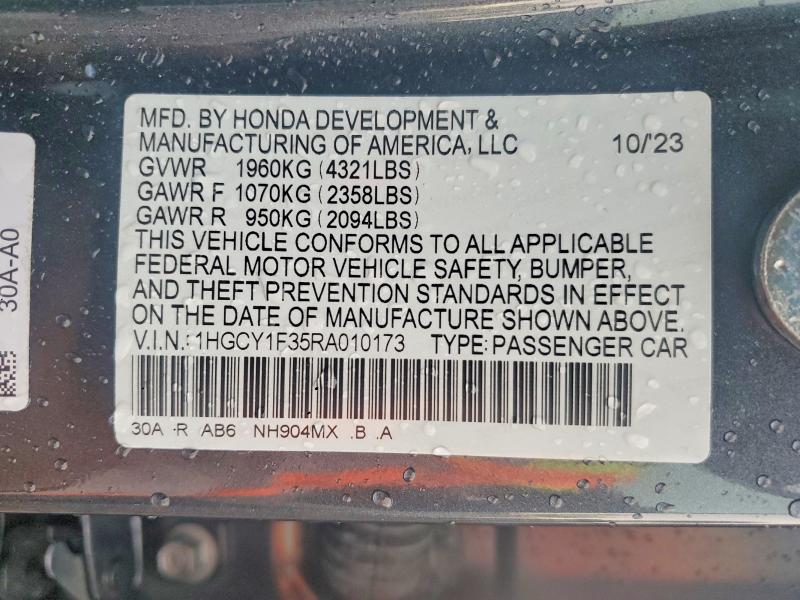 2024 Honda Accord 4d Lx მანქანა იყიდება აუქციონზე, vin: 1HGCY1F35RA010173, აუქციონის ნომერი: 53807856