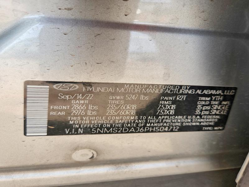 2023 Hyundai Santa Fe მანქანა იყიდება აუქციონზე, vin: 5NMS2DAJ6PH504712, აუქციონის ნომერი: 54328566