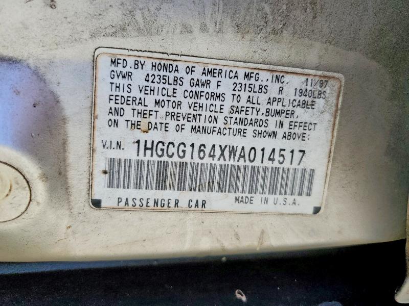 1998 Honda Accord მანქანა იყიდება აუქციონზე, vin: 1HGCG164XWA014517, აუქციონის ნომერი: 53942526