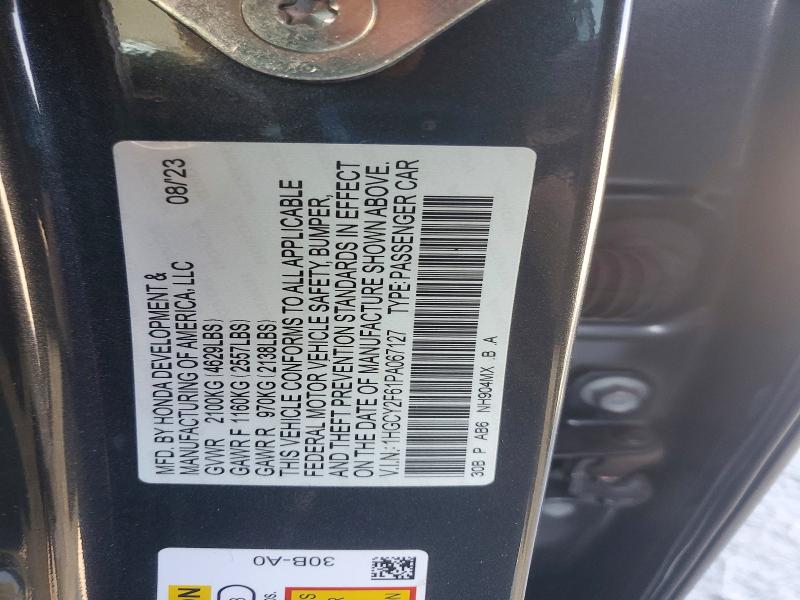 53558876 :رقم المزاد ، 1HGCY2F61PA067127 vin ، 2023 Honda Accord مزاد بيع