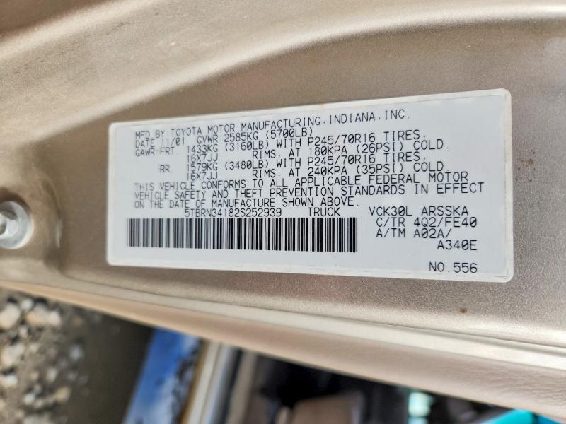 Aukcja sprzedaży 2002 Toyota Tundra, vin: 5TBRN34182S252939, numer aukcji: 53317756