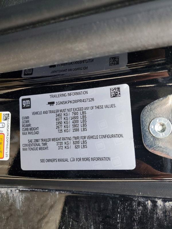 Aukcja sprzedaży 2023 Chevrolet Tahoe, vin: 1GNSKPKD0PR417126, numer aukcji: 54827326
