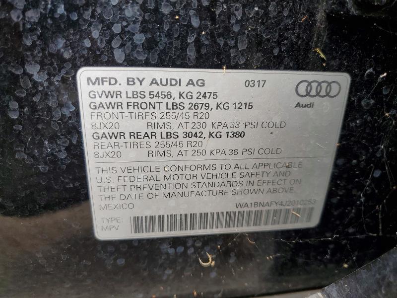 2018 Audi Q5 მანქანა იყიდება აუქციონზე, vin: WA1BNAFY4J2010253, აუქციონის ნომერი: 52410536
