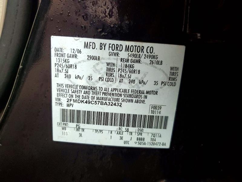 2007 Ford Edge მანქანა იყიდება აუქციონზე, vin: 2FMDK49C57BA32432, აუქციონის ნომერი: 52772116