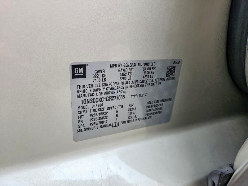 Продаж на аукціоні авто 2016 Chevrolet Tahoe, vin: 1GNSCCKC1GR277536, номер лоту: 54111376