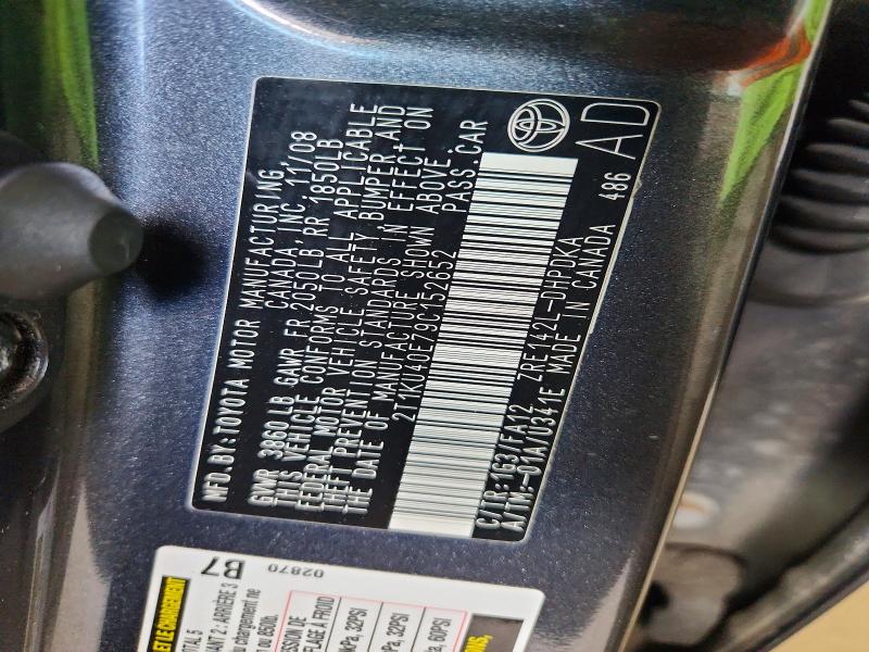 2009 Toyota Matrix მანქანა იყიდება აუქციონზე, vin: 2T1KU40E79C152652, აუქციონის ნომერი: 52694296