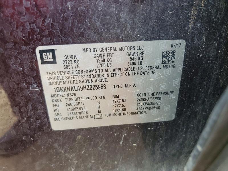 55176376 :رقم المزاد ، 1GKKNKLA9HZ325963 vin ، 2017 Gmc Acadia مزاد بيع