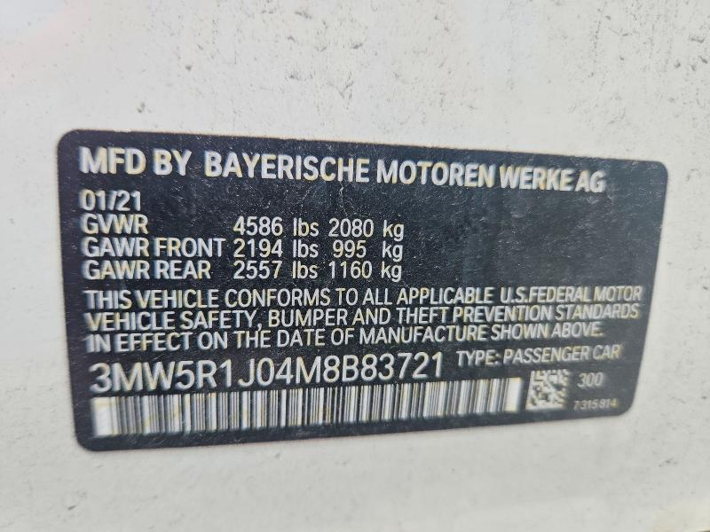 52443326 :رقم المزاد ، 3MW5R1J04M8B83721 vin ، 2021 Bmw 330i مزاد بيع