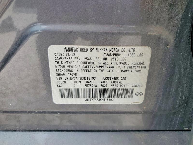 53755886 :رقم المزاد ، JN1EV7AP3KM518193 vin ، 2019 Infiniti Q50 مزاد بيع