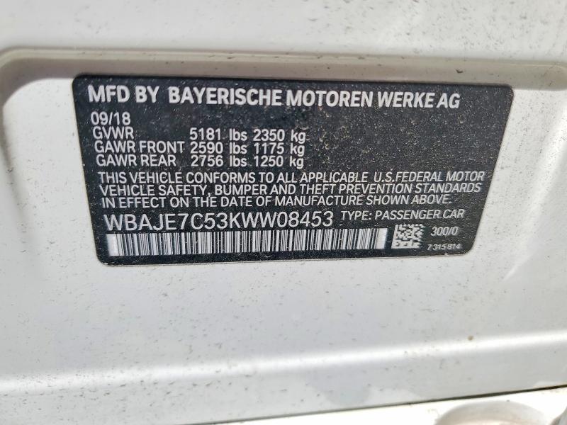 Продажа на аукционе авто 2019 Bmw 540, vin: WBAJE7C53KWW08453, номер лота: 52884306