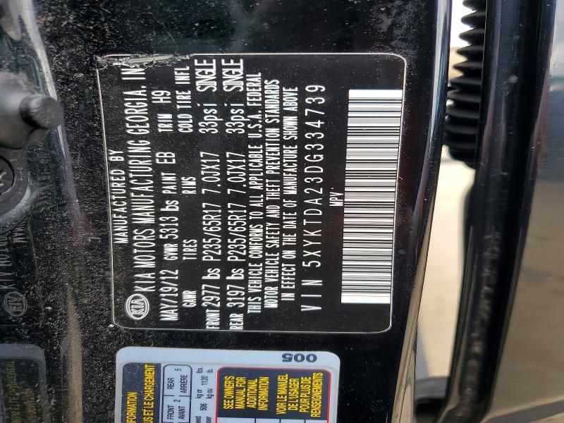 55137976 :رقم المزاد ، 5XYKTDA23DG334739 vin ، 2013 Kia Sorento مزاد بيع