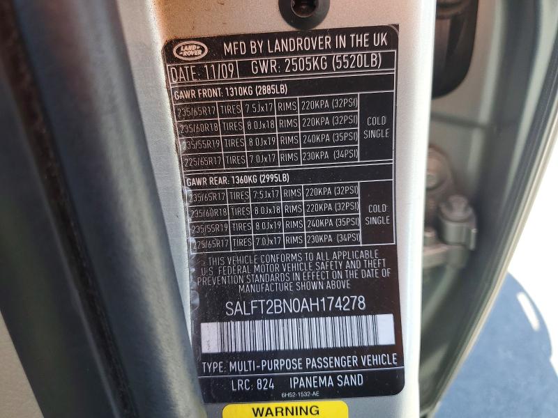 54751686 :رقم المزاد ، SALFT2BN0AH174278 vin ، 2010 Land Rover Lr2 مزاد بيع