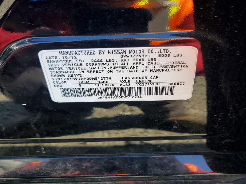 51821826 :رقم المزاد ، JN1BY1AP0DM512734 vin ، 2013 Infiniti M37 مزاد بيع
