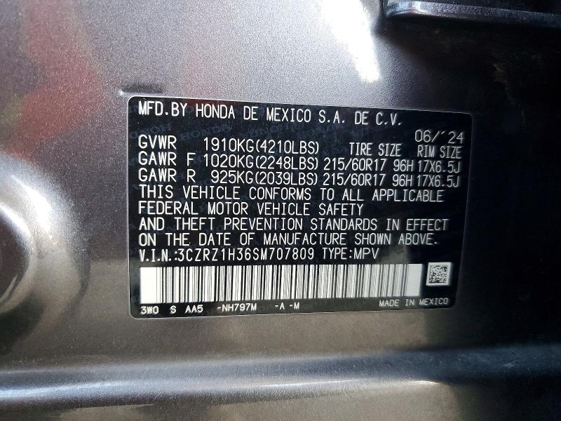 53283266 :رقم المزاد ، 3CZRZ1H36SM707809 vin ، 2025 Honda Hr-v مزاد بيع