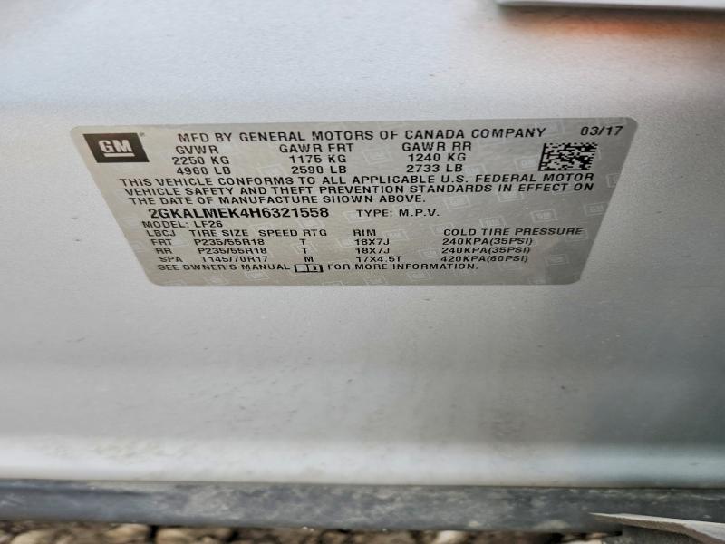 Aukcja sprzedaży 2017 Gmc Terrain, vin: 2GKALMEK4H6321558, numer aukcji: 53101136