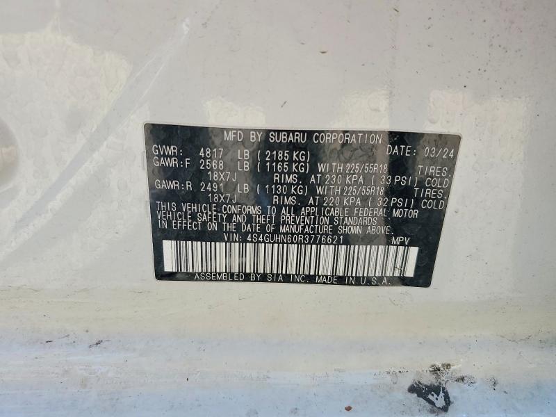 2024 Subaru Crosstrek მანქანა იყიდება აუქციონზე, vin: 4S4GUHN60R3776621, აუქციონის ნომერი: 53136576
