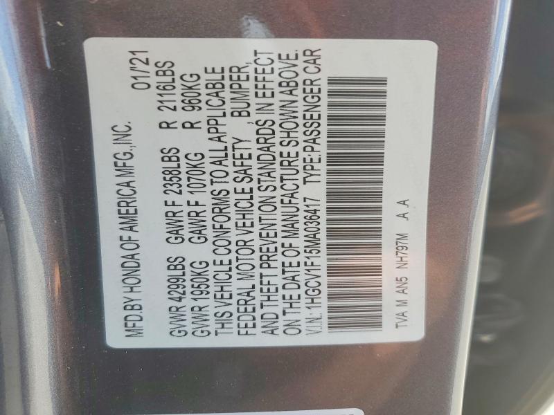 Aukcja sprzedaży 2021 Honda Accord, vin: 1HGCV1F15MA036417, numer aukcji: 52325516