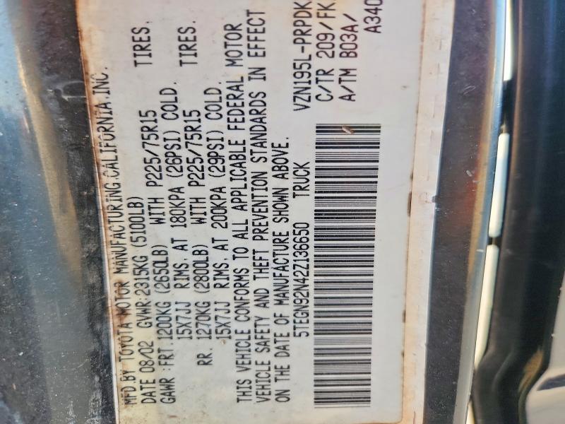 2002 Toyota Tacoma მანქანა იყიდება აუქციონზე, vin: 5TEGN92N42Z136650, აუქციონის ნომერი: 53604346