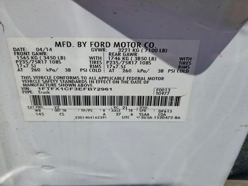 2014 Ford F150 მანქანა იყიდება აუქციონზე, vin: 1FTFX1CF3EFB72961, აუქციონის ნომერი: 54654956