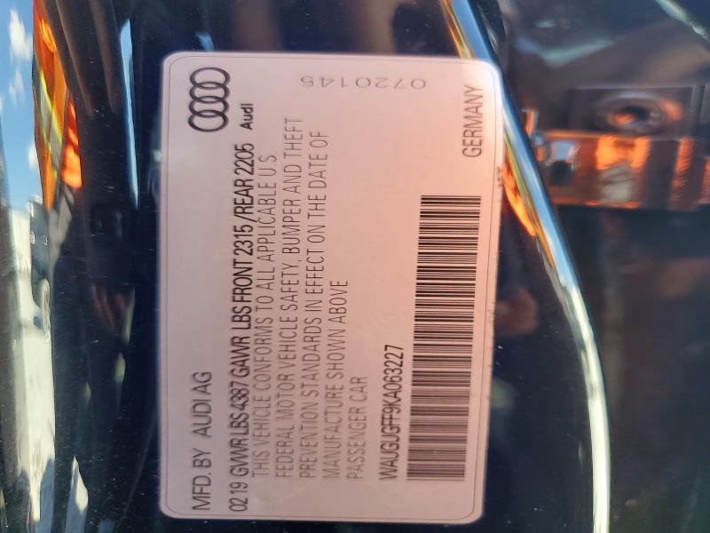 Aukcja sprzedaży 2019 Audi A3, vin: WAUGUGFF9KA063227, numer aukcji: 53951696