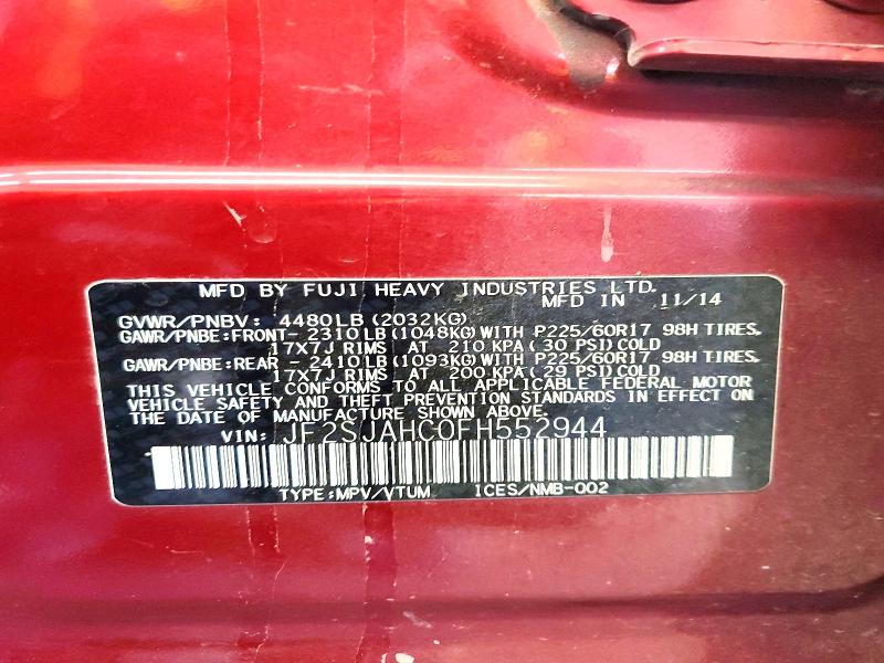54171366 :رقم المزاد ، JF2SJAHC0FH552944 vin ، 2015 Subaru Forester مزاد بيع