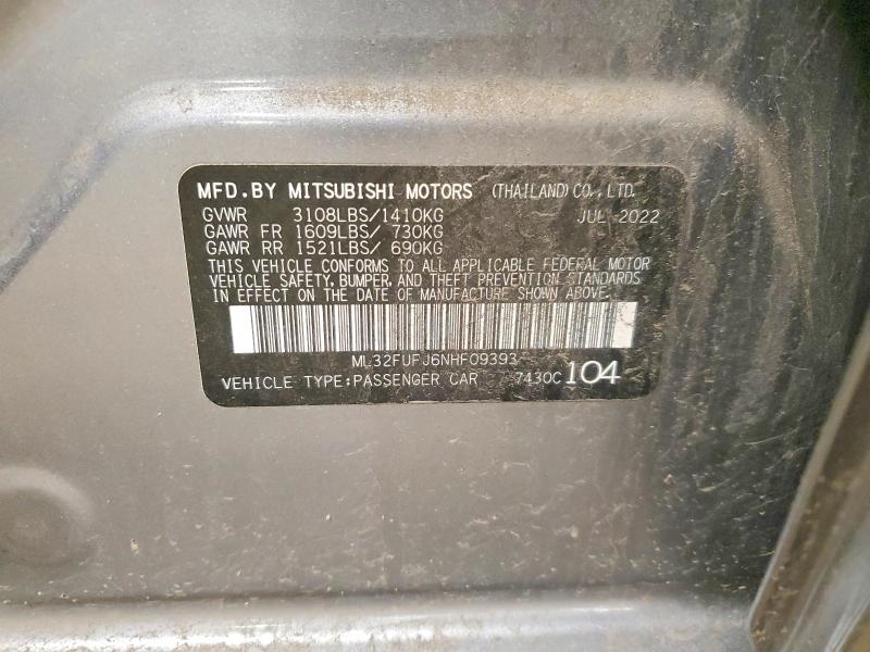 Aukcja sprzedaży 2022 Mitsubishi Mirage, vin: ML32FUFJ6NHF09393, numer aukcji: 54427886