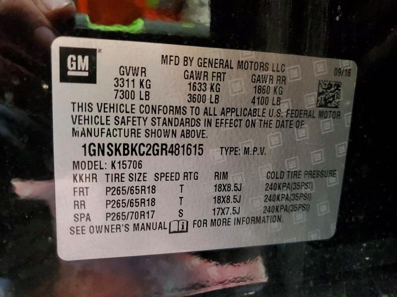 Продажа на аукционе авто 2016 Chevrolet Tahoe, vin: 1GNSKBKC2GR481615, номер лота: 52476386